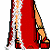 Pixel art contact sheet showing three frames of a Santa's Little Helper character in red dress with white trim and Santa hat, plus green banner text.