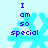 Pixelated blue snowflake with purple text 'I am so special' on light cyan background, animated to shift position across frames.