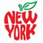 Red apple-shaped icon with green leaf, containing 'NEW YORK' text in bold red letters on white background.