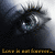 A pixelated dark-toned image with a central glowing eye-like shape and golden text at the bottom.