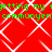 Red background with white diamond lattice pattern and green pixelated text repeating 'getting my communyen' across two horizontal bands.