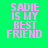 Green background with pink pixelated text reading "SADIE IS MY BEST FRIEND" and yellow horizontal bars in different positions