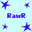 Blue star-shaped icons and "RawR" text arranged in a on light blue background, with varying star sizes and pixelated appearance