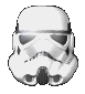 Stormtrooper helmet icon with subtle grayscale shading variations across five static frames on a light gray background.