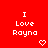 Red background with white pixelated text reading "I Love Rayna" and two pixelated heart symbols below the text.