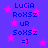 Blue background with pink stars and repeated blue text including 'LuCiA', 'RoXSz', 'uR', 'SoXSz', '=]' arranged in two vertical