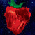 Pixelated red strawberry with green stem on dark blue background, next to bold red text reading "Strawberry Fields... Forever".