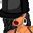Pixel art contact sheet of an animated character with orange skin, black crop top, black bikini bottom, and black fedora hat across multiple frames showing pose variations and red text elements.