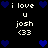 Pixelated blue hearts surround white text reading 'i love u josh <33' on a black background.