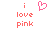 Pixelated pink text and heart symbol on white background, with 'i love pink' repeated in two