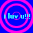 Four identical circular icons with pink concentric rings on a blue background, each displaying 'i luv u!!!' text in light blue.