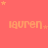 A static image with a coral background featuring repeated text 'lauren' in orange, scattered yellow stars, and one instance of 'lauret' at the bottom center.