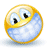 Animated yellow circular face with blue mouth covering, eyes shifting from wide to narrow expressions across frames.