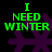 Green text reading "I NEED WINTER" above a purple snowflake on black background, with visible pixelation in the text and snowflake.