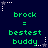 Dark blue background with green text reading 'brock = bestest buddy' repeated in a , surrounded by white and gray star-shaped pixel clusters