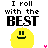A 4-frame animated contact sheet showing a yellow circular icon with changing facial expressions and text "I roll with the BEST" above each frame.