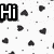 Black and white pixelated image with multiple 'Hi' text elements scattered across a background of irregular dark shapes on white.