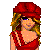 Pixel art buddy icon featuring a woman in red attire with text 'don b hatin' on the right side, displayed as part of an animated contact sheet.