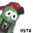 Green cartoon character with large white eyes and red cap, static pose with 'USTA' text below.