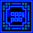 nine identical blue and black pixelated icons with 'hopp' text in the center, framed by decorative borders