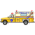 Static pixelated image of a yellow emergency vehicle with blue and red accents, featuring multiple lights on top and visible wheels against a white background.