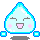 Pixelated water droplet with light blue body, cyan outline, and pink cheeks; four variations show mouth opening/closing while eyes remain closed.