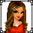 A 4x4 contact sheet of a pixel art animated buddy icon featuring a cartoon woman in red top and white pants with repeated "bitch" text across frames.