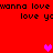Red background with repeated black text 'wanna love wanna love' and 'love yc', three pink pixel hearts in different positions.
