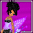 A 4x4 contact sheet of a pixel art animated icon featuring a fairy character with dark curly hair, purple wings, and a strapless dress against a purple background with "Purple Fairy" text.