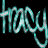 Pixelated turquoise and white text logo on black background with visible dithering and anti-aliasing effects across two sampled frames.