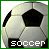A soccer ball icon with the word 'soccer' displayed below it, showing animation where green pixels appear sequentially in the text.