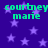 Pixelated green text 'courtney marie' repeats across a dark blue background with purple stars, no visible motion.