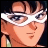 Pixelated anime-style character with white headband, orange skin tone, and dark hair against black background with text.