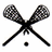 Two crossed lacrosse sticks with a ball below them on white, next to blue background text reading SKYWALKERS LAX 2011 in pixelated font.