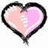 A heart-shaped icon with a black outline and pink gradient fill, accompanied by pixelated text reading "Live..." and "LOVE!" on a dark blue background.