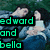 Two figures lie side-by-side in water with green text reading 'edward and bella' on the left and 'together forever' on the right.