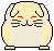 Pixelated hamster with yellow fur, red eyes, and pink nose in six distinct poses on gray background.