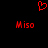 Red pixelated heart symbol above two identical red 'Miso' text blocks on black background.
