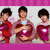 A sequence of six animated frames showing a character in a red dress with a white heart emblem, transitioning from side profile to front view against a pink background.