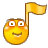 Six yellow musical note icons with flag stems, each displaying distinct facial expressions against a gray background.