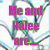 Animated buddy icon with pink text on a light blue and white background featuring abstract shapes.