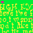 Green background with repeating yellow text and scattered pink stars, no visible animation changes.