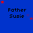 Blue background with repeated 'Father Susie' text and scattered red/purple stars, partially cropped on the right.