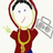 Pixelated cartoon character in red hoodie and gold chain holding gray object, next to black background with white text.