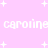 Pixelated text 'caroline caroline' repeats across a light pink background with scattered white star shapes.