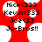 Red background with white speech bubbles containing black text listing names and 'Jo-Bros!!' in pixelated font.