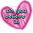 Three pink heart-shaped icons with cyan pixelated text reading "Do you believe in", "love at first sight", and "or do I have to walk by you again?" on white background.