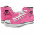 Six distinct Converse All Star high-top sneakers displayed in a with a circular logo below