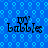 Blue background with repeating light blue diamond shapes and wavy lines, featuring four identical black text elements reading 'ivy babbles' in a pixelated font.