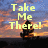 Pixelated image with yellow text "Take Me There!" over a sunset background featuring silhouetted figures on a beach.